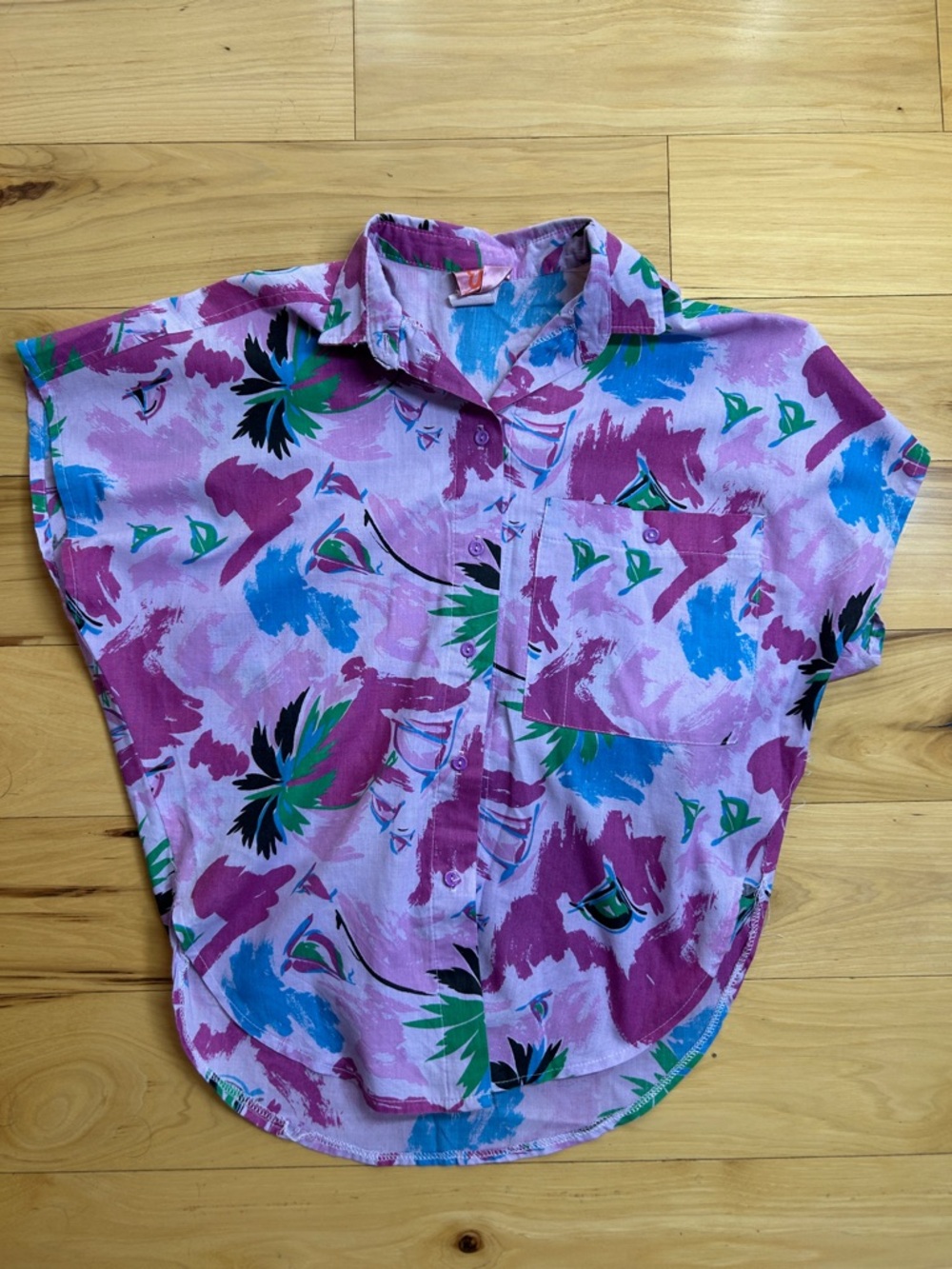 Eber San Francisco Vintage Purple Abstract Lightweight Top | Oversized Small